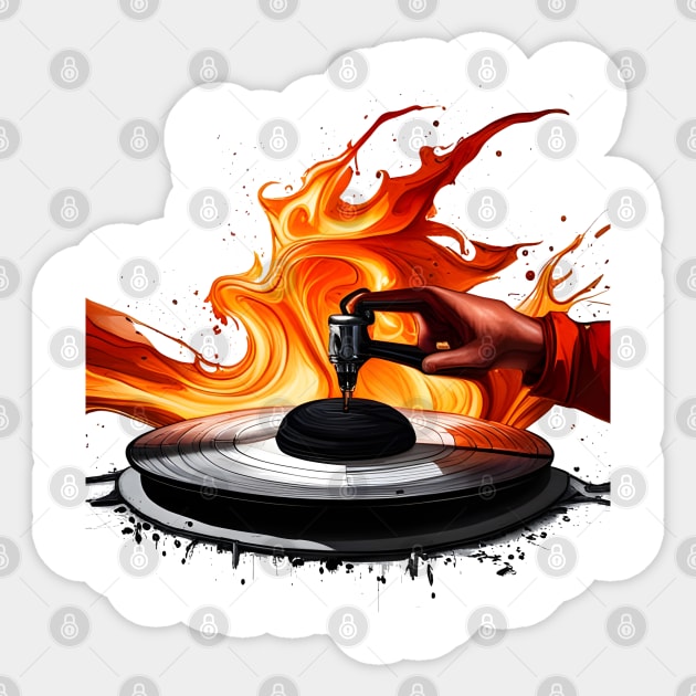 turntable on fire Sticker by mdr design